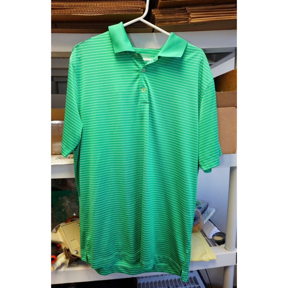 NIKE Green Striped Polo Golf Shirt Large Dri-Fit Men Tour Performance Active L